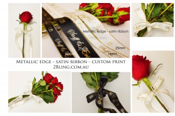 25mm wide, 2 meters Custom Personalised Print Satin Ribbon, Wedding ribbon, Metallic Edge Satin Ribbon